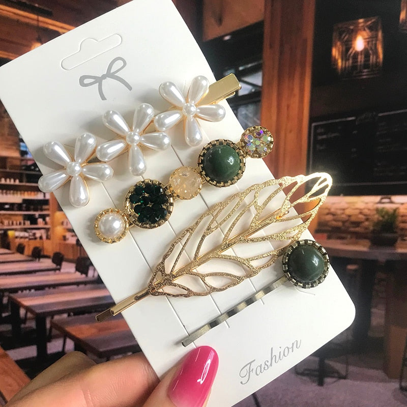 Pearl Crystal Acrylic Hair Clips Sets