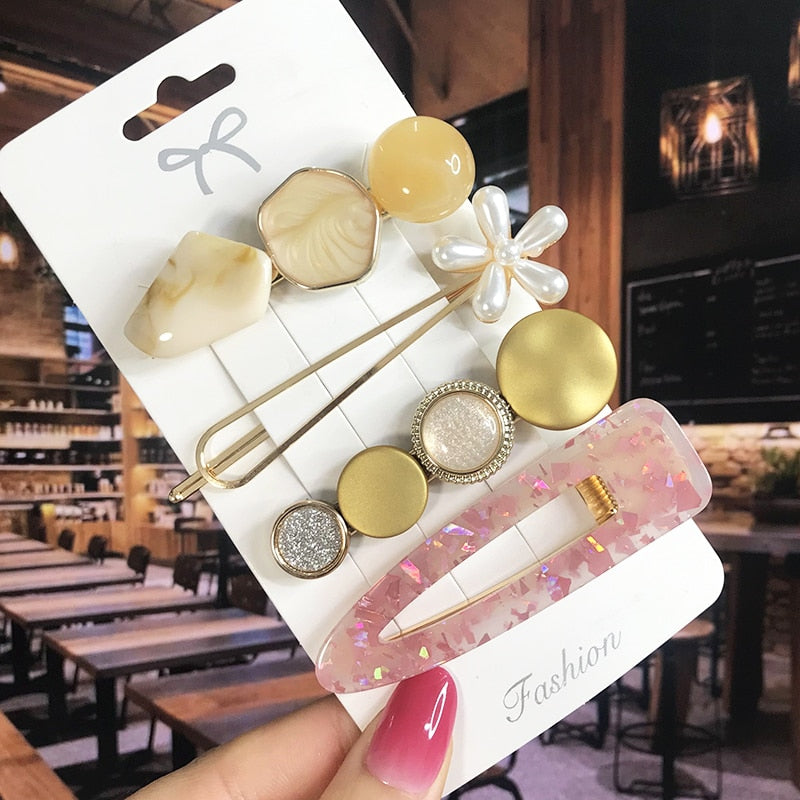 Pearl Crystal Acrylic Hair Clips Sets