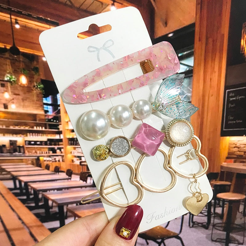 Pearl Crystal Acrylic Hair Clips Sets