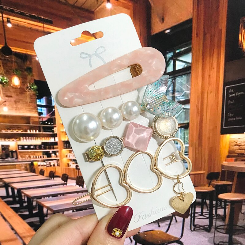 Pearl Crystal Acrylic Hair Clips Sets
