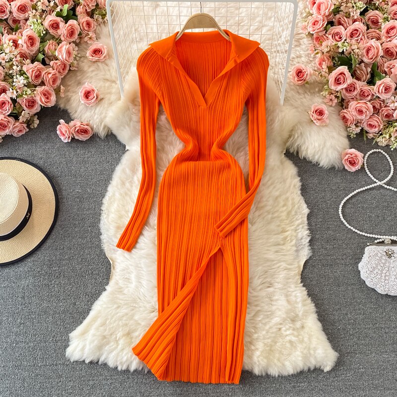 V-neck Short-sleeved or Long sleeved Knit Bodycon Dress