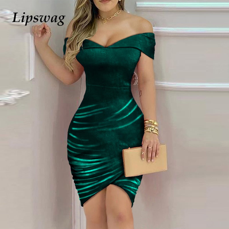 Solid Velvet Bodycon Party Dress