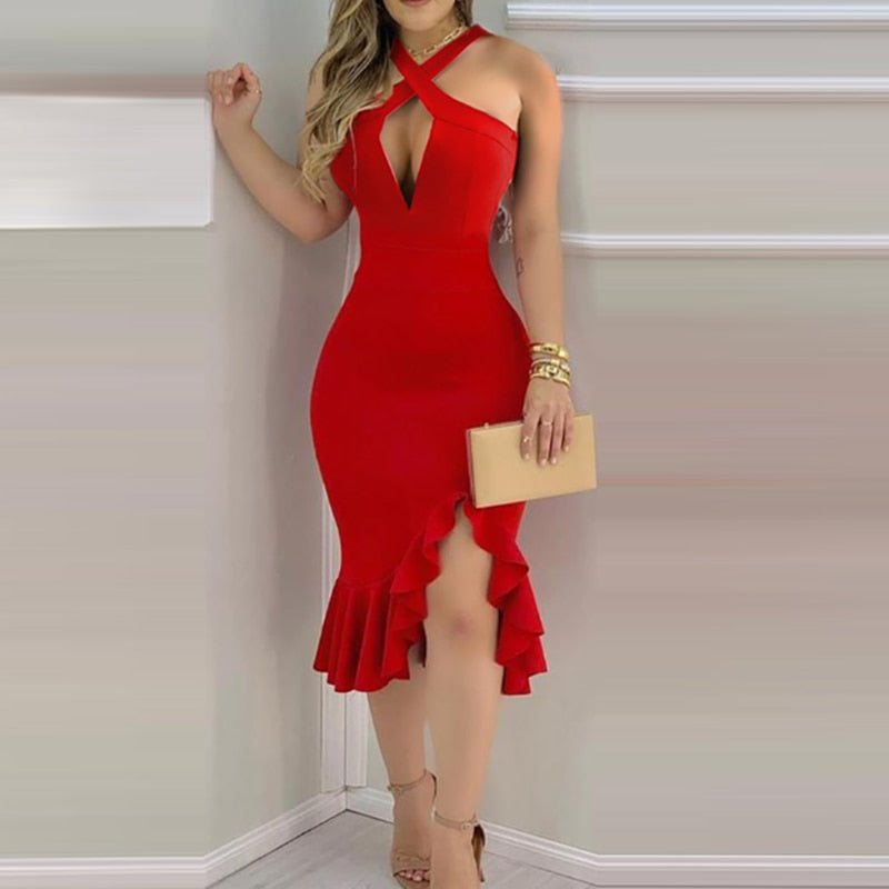 Solid Velvet Bodycon Party Dress