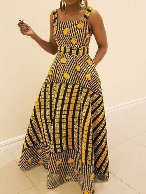 Summer Sleeveless African Print Long Dress