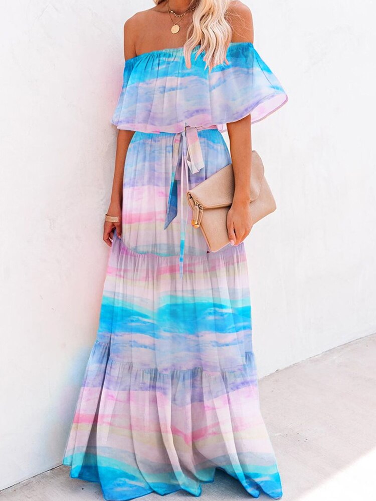 Summer Elegant Ruffle Off Shoulder Loose Maxi Dress