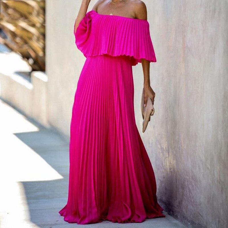 Summer Elegant Ruffle Off Shoulder Loose Maxi Dress