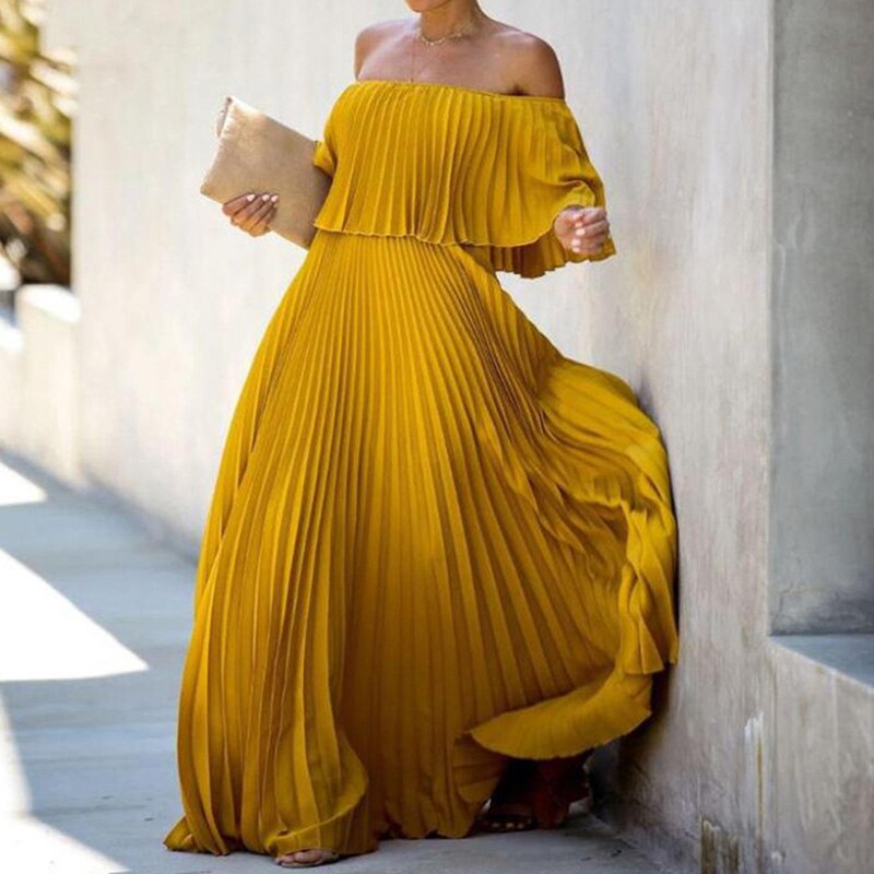 Summer Elegant Ruffle Off Shoulder Loose Maxi Dress