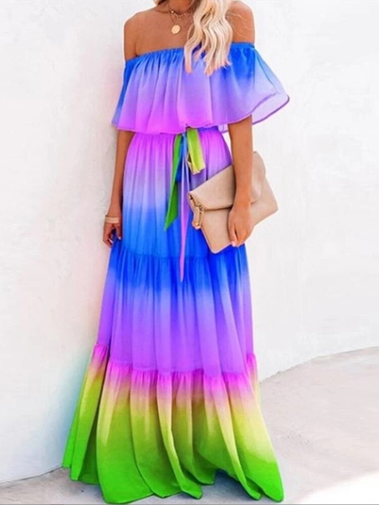Summer Elegant Ruffle Off Shoulder Loose Maxi Dress