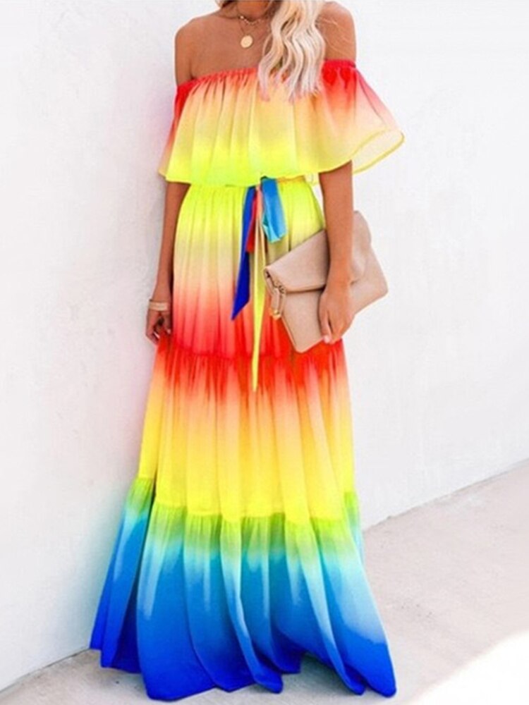 Summer Elegant Ruffle Off Shoulder Loose Maxi Dress