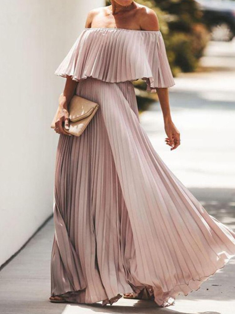 Summer Elegant Ruffle Off Shoulder Loose Maxi Dress