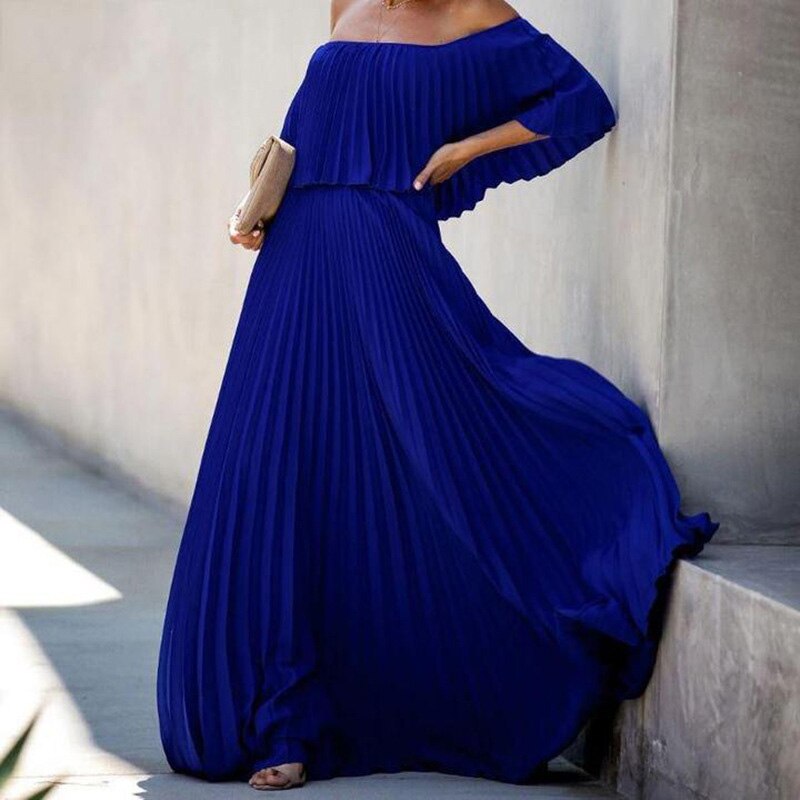 Summer Elegant Ruffle Off Shoulder Loose Maxi Dress