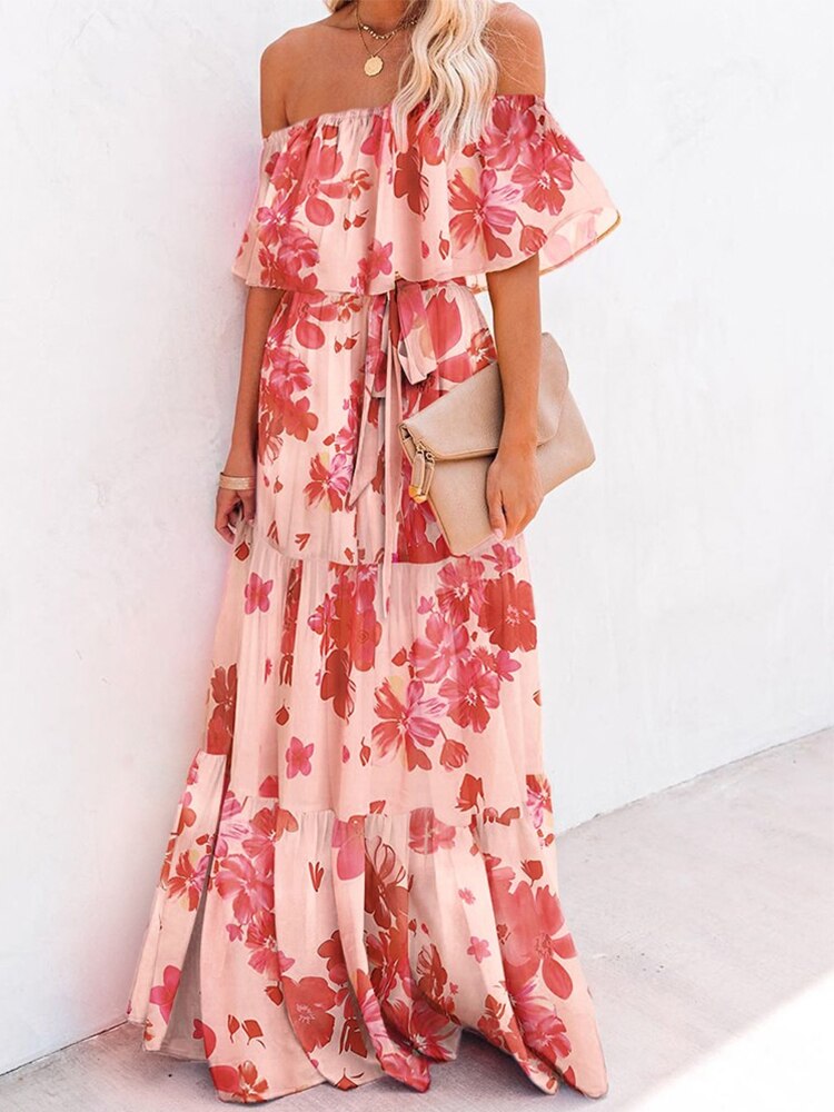 Summer Elegant Ruffle Off Shoulder Loose Maxi Dress