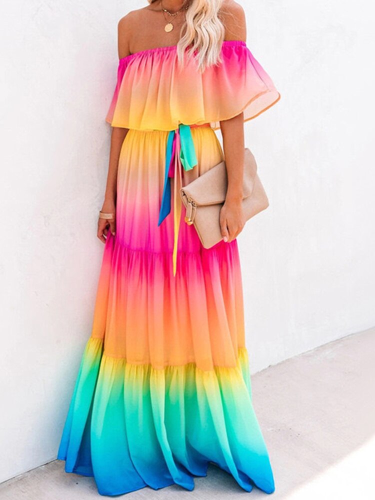 Summer Elegant Ruffle Off Shoulder Loose Maxi Dress