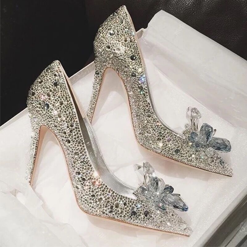 5cm 7cm 9cm Pointed toe Rhinestone High Heels Cinderella Shoes