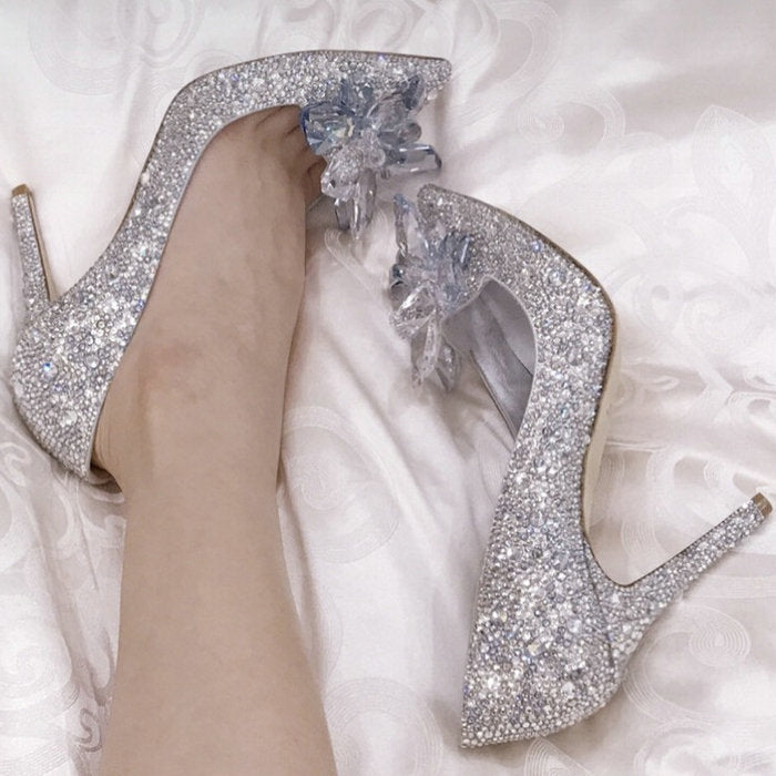 5cm 7cm 9cm Pointed toe Rhinestone High Heels Cinderella Shoes