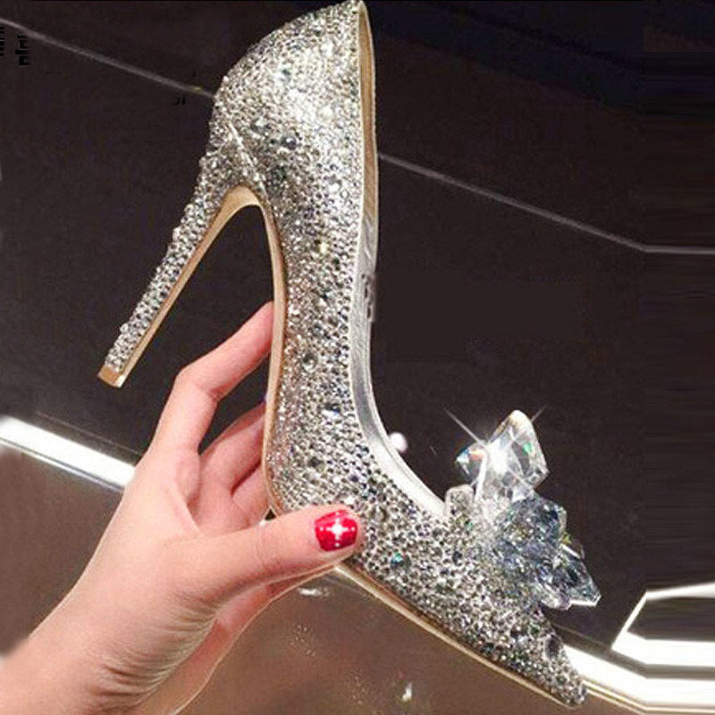 5cm 7cm 9cm Pointed toe Rhinestone High Heels Cinderella Shoes