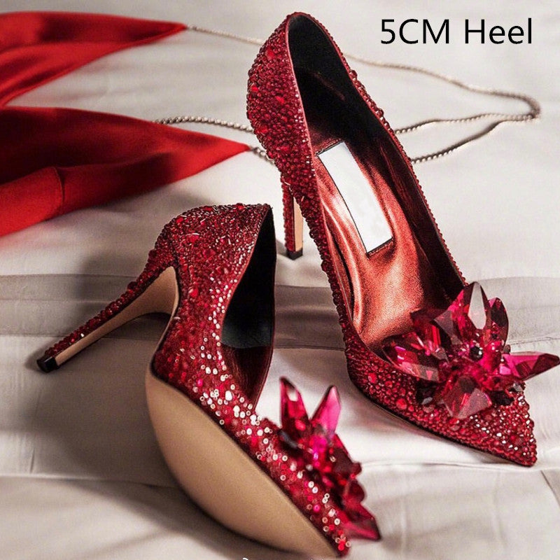 5cm 7cm 9cm Pointed toe Rhinestone High Heels Cinderella Shoes