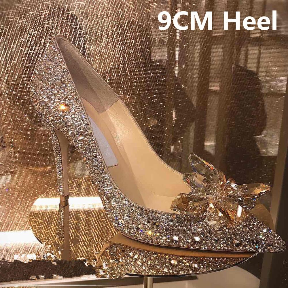 5cm 7cm 9cm Pointed toe Rhinestone High Heels Cinderella Shoes