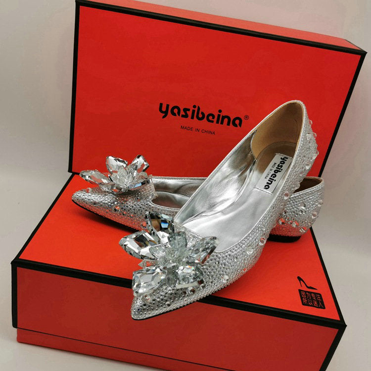 5cm 7cm 9cm Pointed toe Rhinestone High Heels Cinderella Shoes