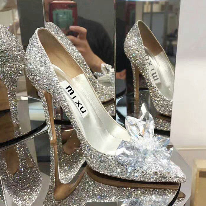 5cm 7cm 9cm Pointed toe Rhinestone High Heels Cinderella Shoes