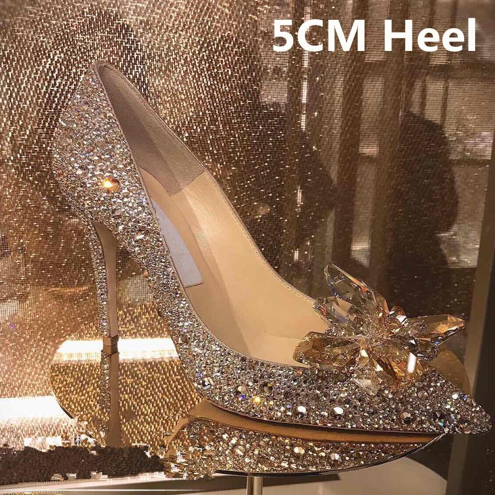 5cm 7cm 9cm Pointed toe Rhinestone High Heels Cinderella Shoes