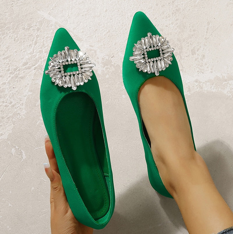 Rhinestone Pointed Suede Shoes