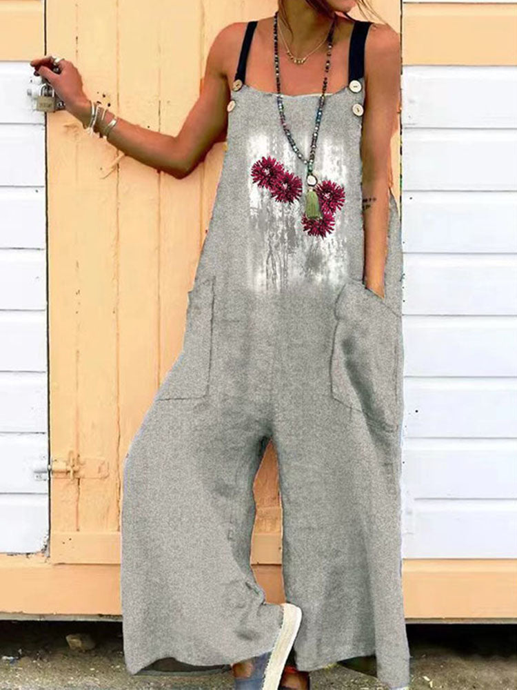 Slash Neck Print Loose Wide Leg Jumpsuit