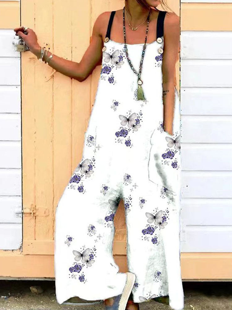 Slash Neck Print Loose Wide Leg Jumpsuit