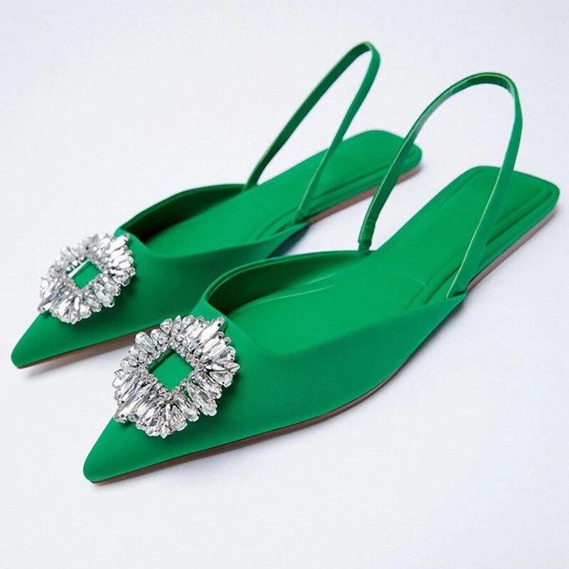 Pointed Toe Bow Rhinestone Flat Sandals