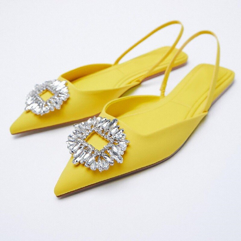 Pointed Toe Bow Rhinestone Flat Sandals