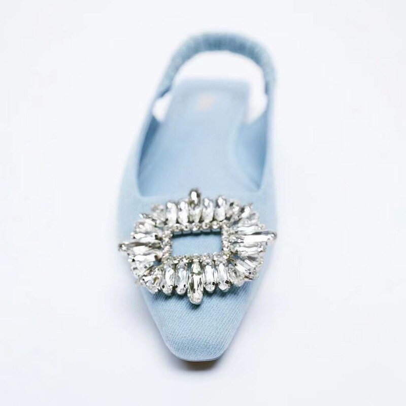 Pointed Toe Bow Rhinestone Flat Sandals