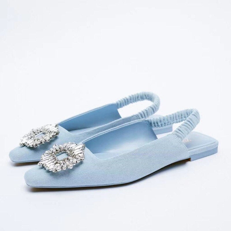 Pointed Toe Bow Rhinestone Flat Sandals