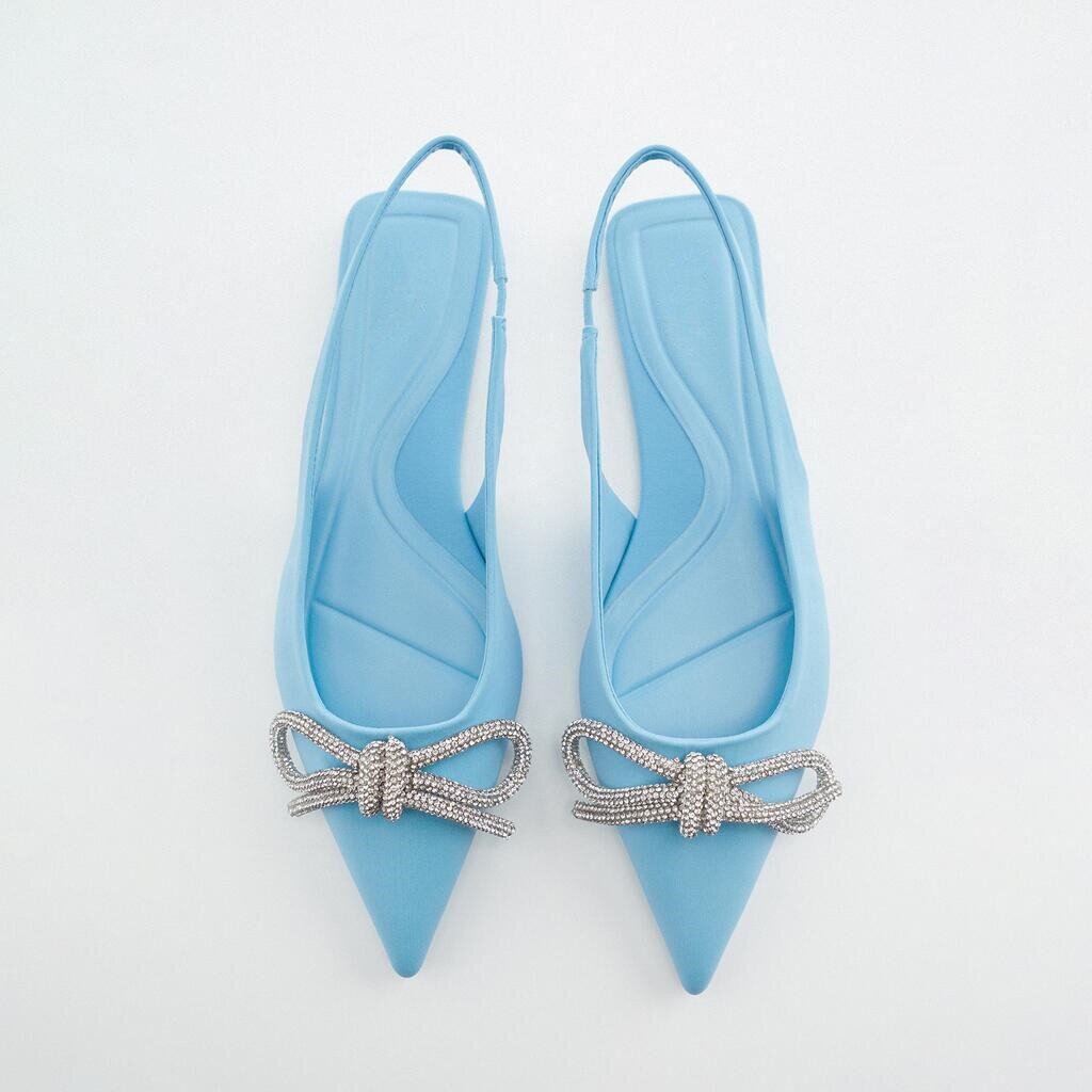 Pointed Toe Bow Rhinestone Flat Sandals