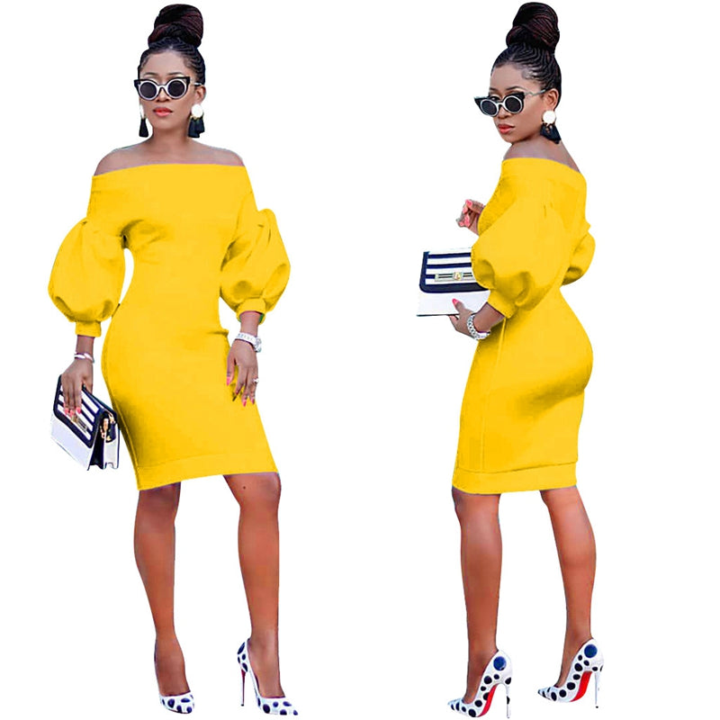 Lantern Long Sleeve Off The Shoulder Bodycon Dress