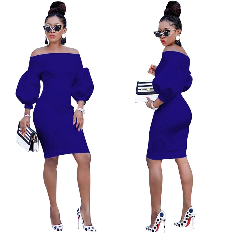 Lantern Long Sleeve Off The Shoulder Bodycon Dress