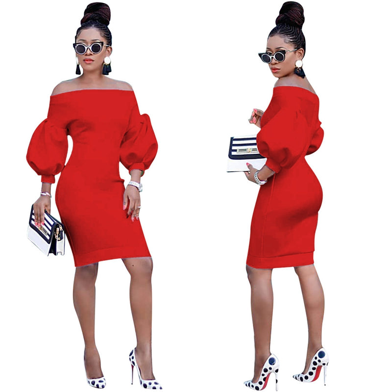 Lantern Long Sleeve Off The Shoulder Bodycon Dress