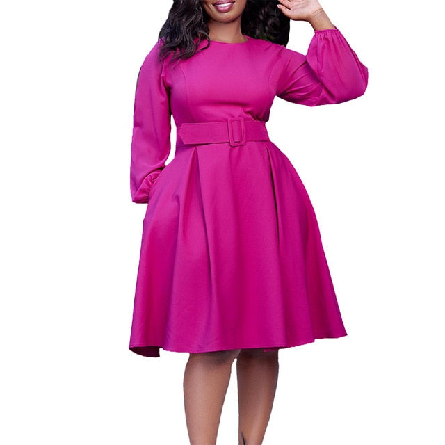 Autumn/Winter Fashion Round Neck Long Sleeve Swing Dress