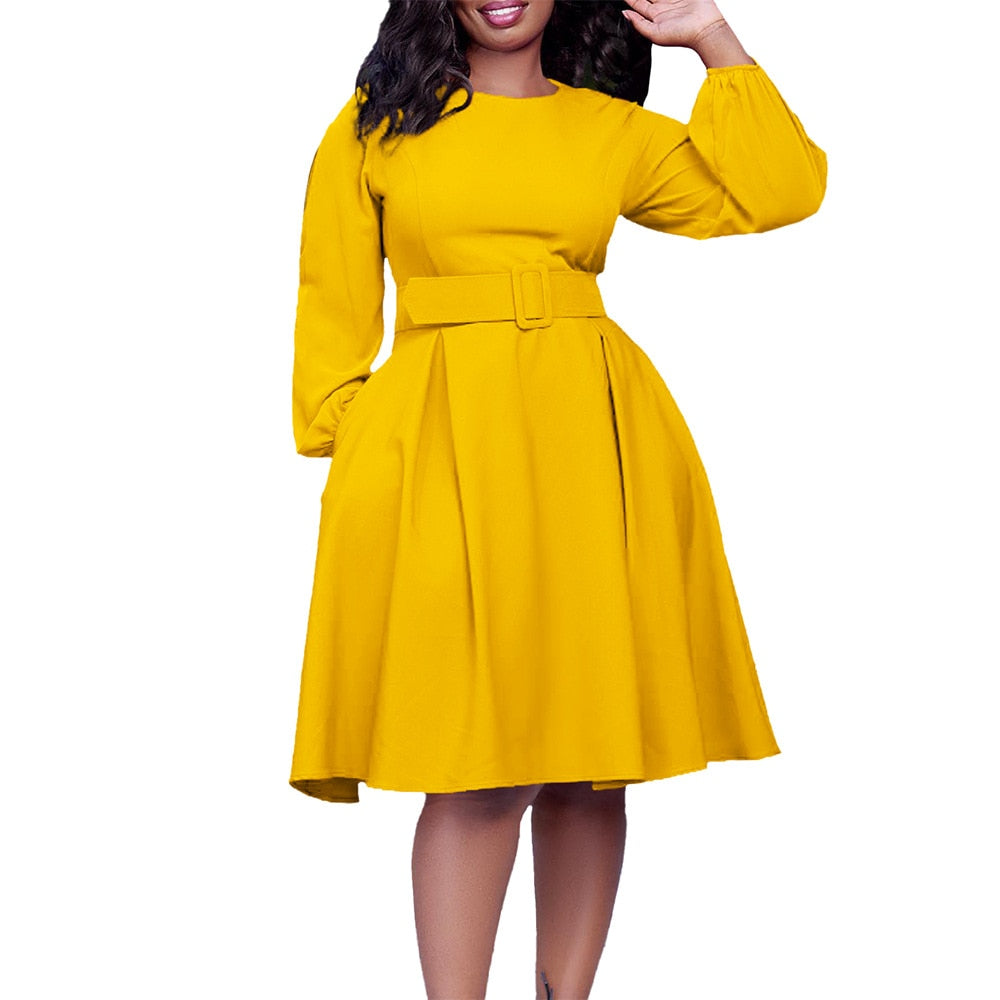 Autumn/Winter Fashion Round Neck Long Sleeve Swing Dress