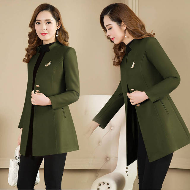 Autumn and Winter New Women's Suit Collar Single-breasted Loose Windbreaker Woolen Coat Mid-length