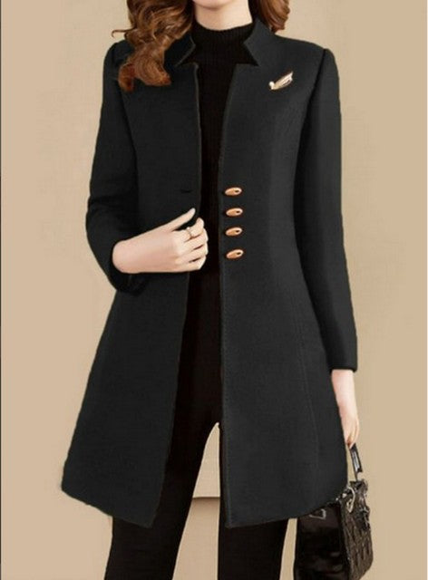 Autumn and Winter New Women's Suit Collar Single-breasted Loose Windbreaker Woolen Coat Mid-length