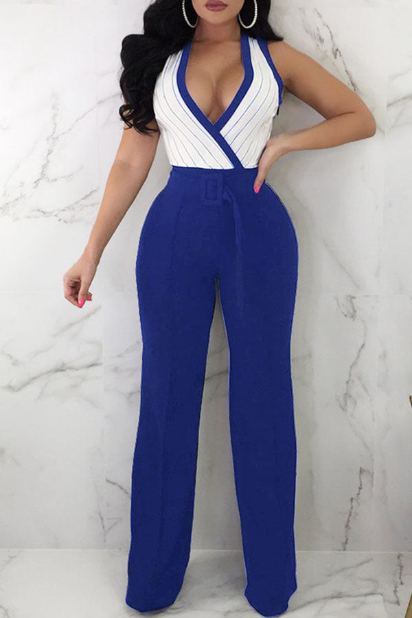 Striped Empire Waist Print Jumpsuits