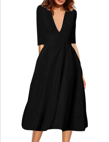 Deep V Neck Swing Dress