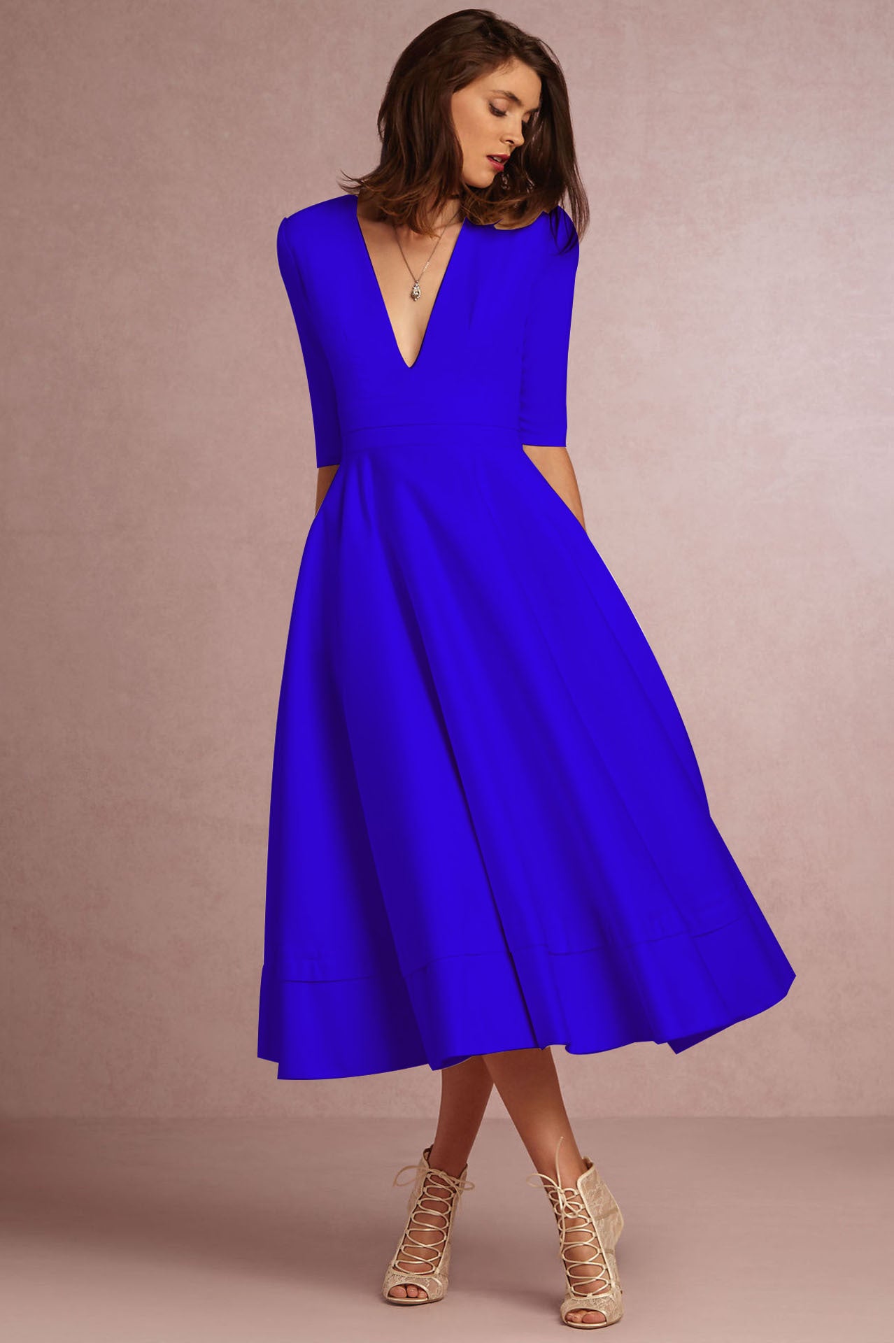 Deep V Neck Swing Dress