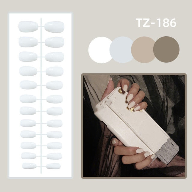 24Pcs Rhinestone Glitter Marble Grain Design Full Cover Press on Nails