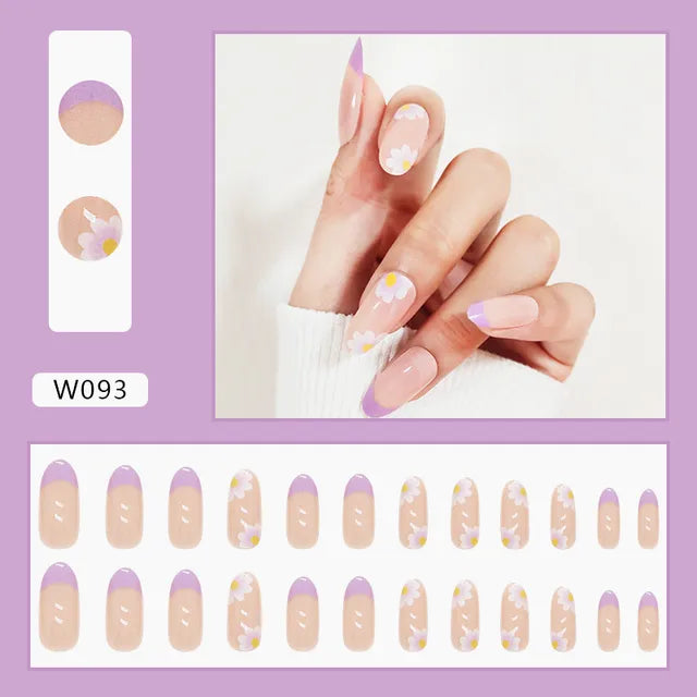 24Pcs/box Press On Nails with Glue Long Coffin Glossy Glitter Fake Nail Tips