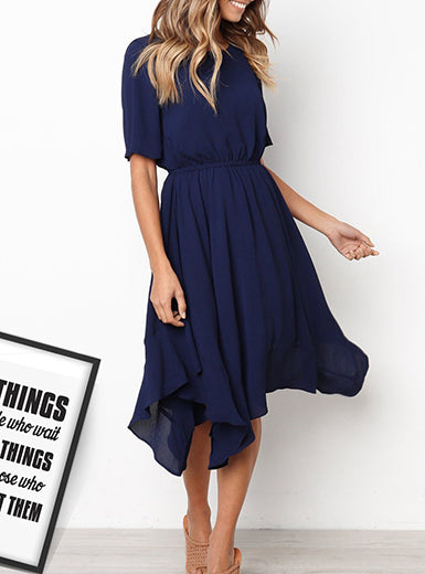 Casual Short Sleeved Dress - Handkerchief Hemline