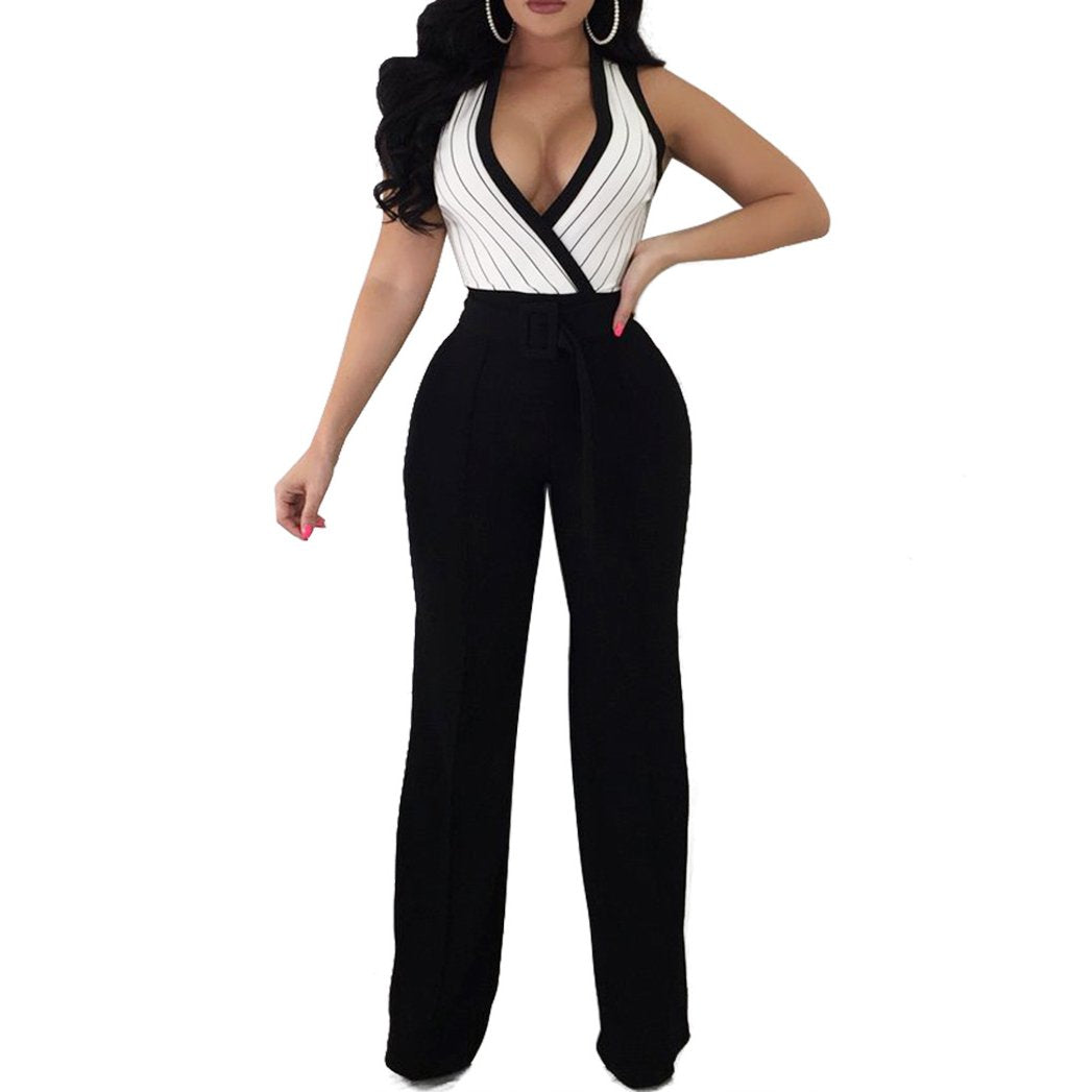 Striped Empire Waist Print Jumpsuits