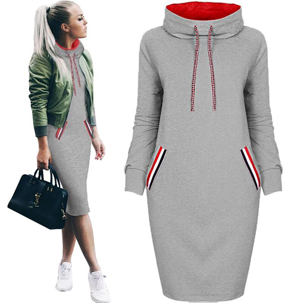 High Neck Drawstring Pocket Pencil Dress