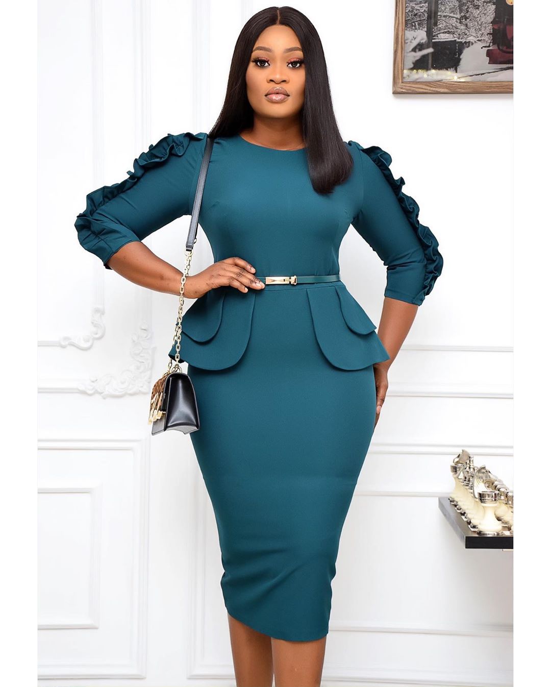 Plus Size Spring Autumn Women Elegant Office Midi Bodycon O-Neck Dress