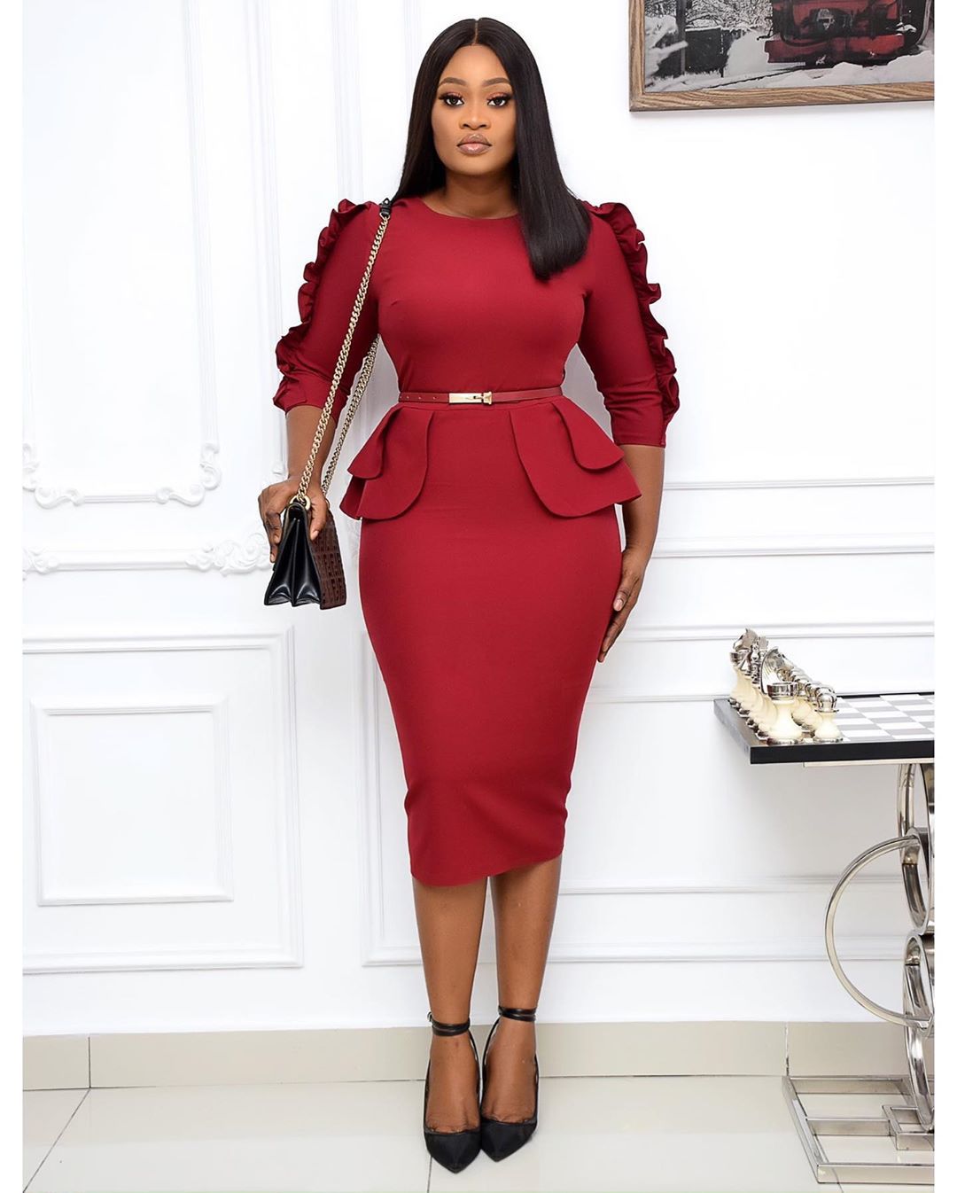 Plus Size Spring Autumn Women Elegant Office Midi Bodycon O-Neck Dress